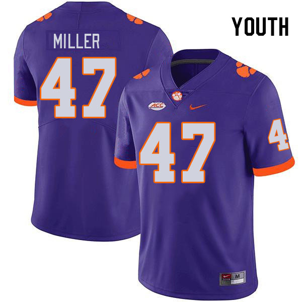 Youth #47 Boston Miller Clemson Tigers College Football Jerseys Stitched-Purple